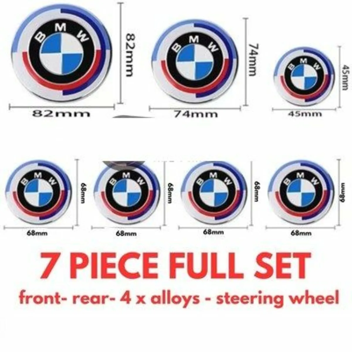 7x BMW 50th Anniversary Emblem Centre Caps Badges