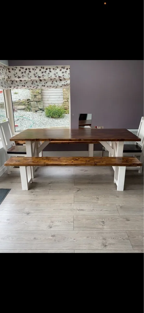 Dining room table with 2 benches and 2 chairs