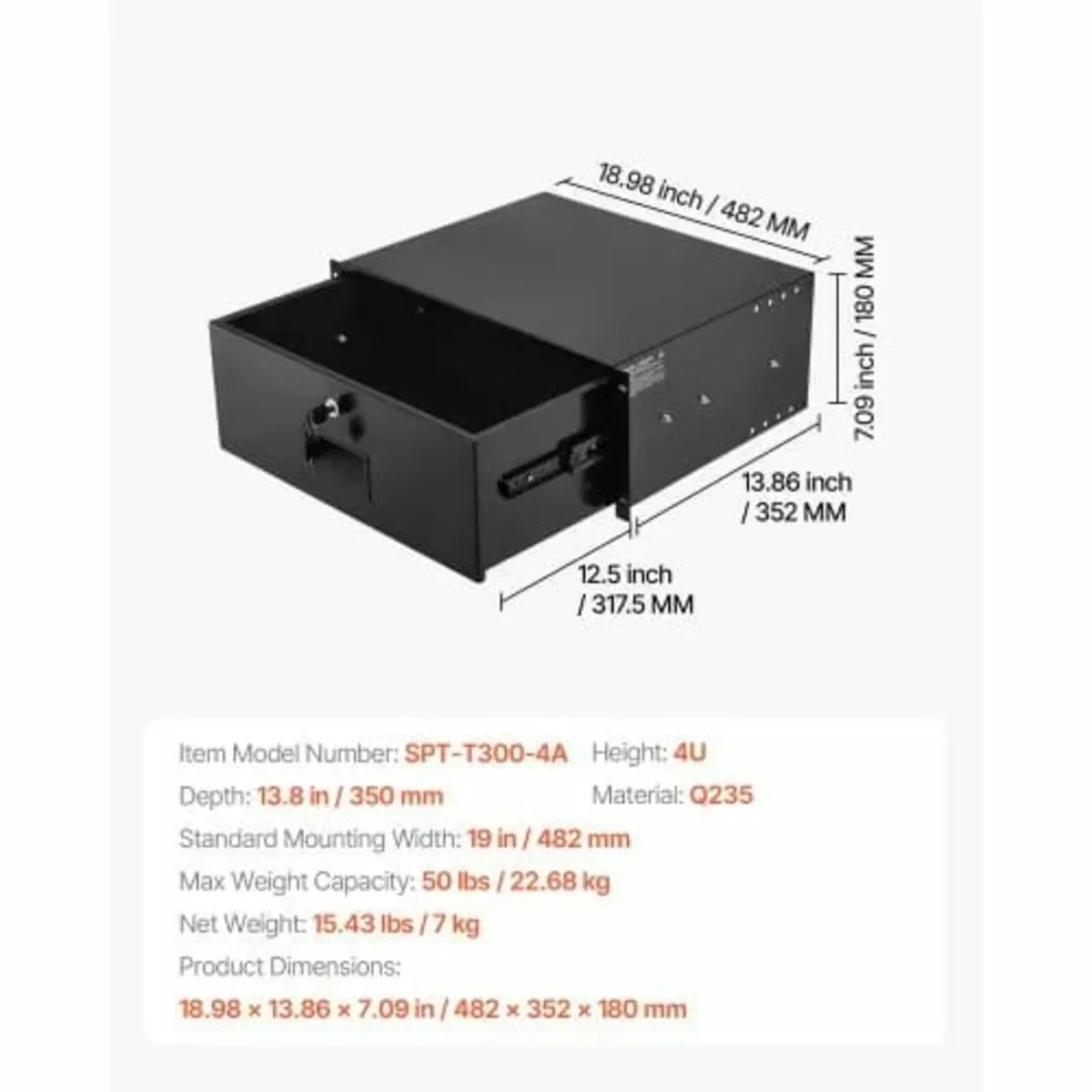 4U Rack Mount Drawer, 22.68 kg Max Load-Bearing, L - Image 2
