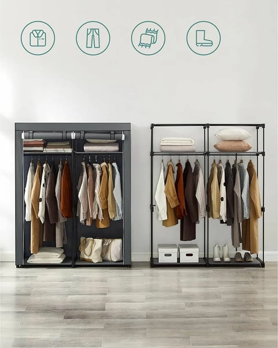 Set of 2, Wardrobe with 2 Clothes Rails, Storage o - Image 2