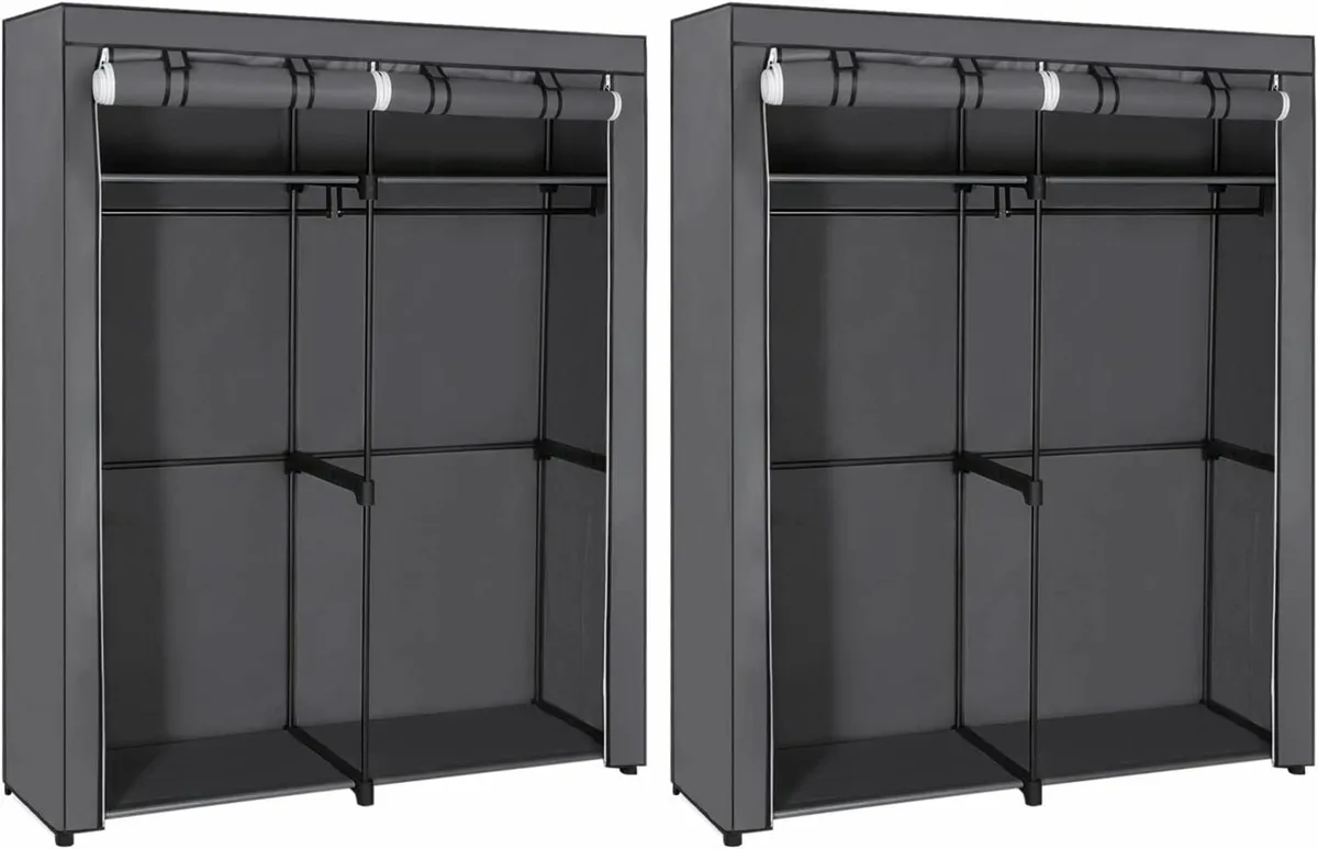 Set of 2, Wardrobe with 2 Clothes Rails, Storage o - Image 1