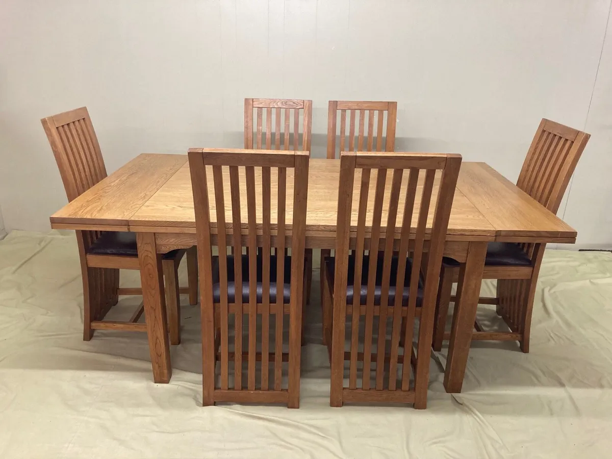 Solid Oak Extending Kitchen Table & Chairs - Image 2