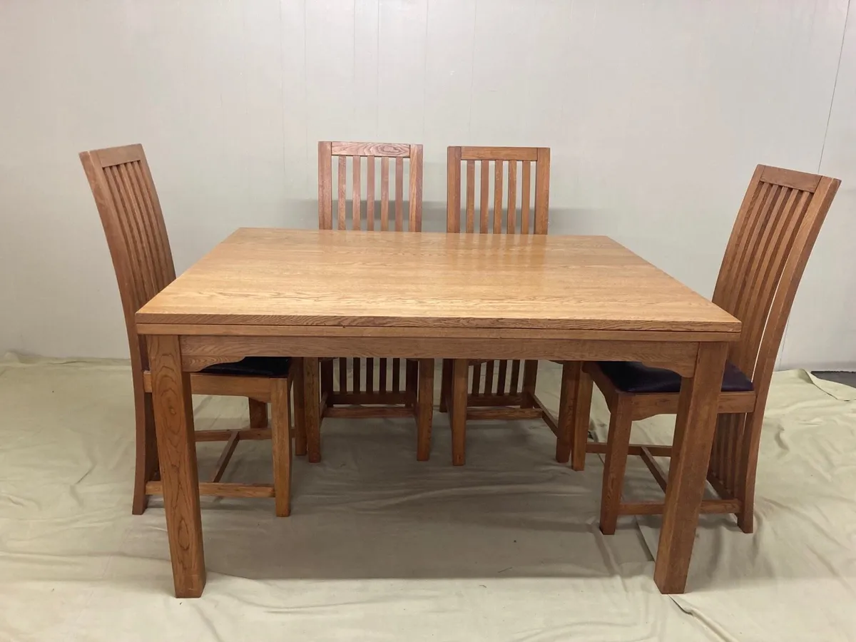 Solid Oak Extending Kitchen Table & Chairs - Image 3
