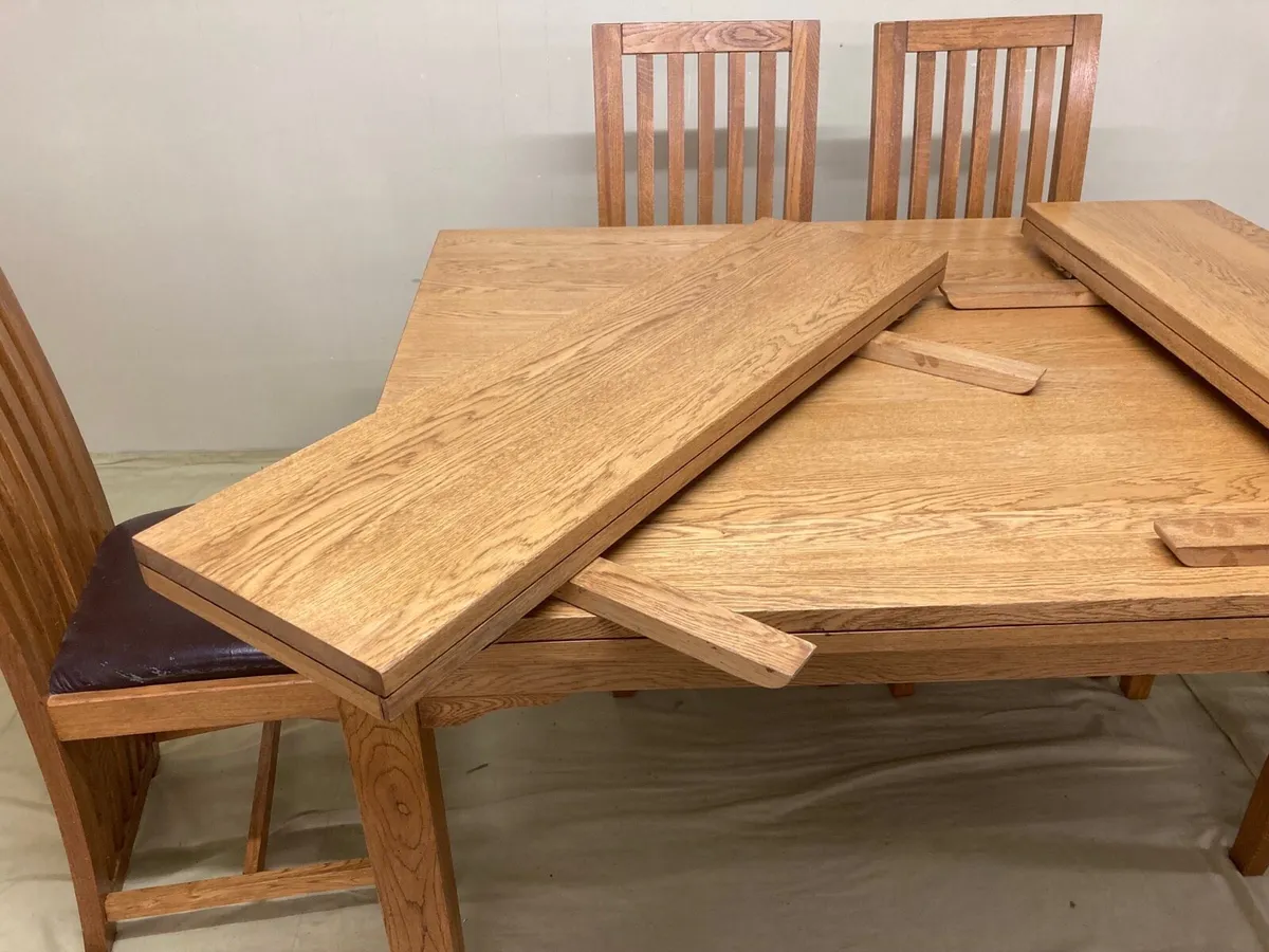 Solid Oak Extending Kitchen Table & Chairs - Image 4
