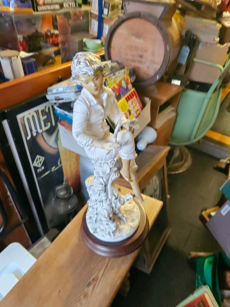 Vintage Looking Ceramic Figure on Wooden Base - Image 1