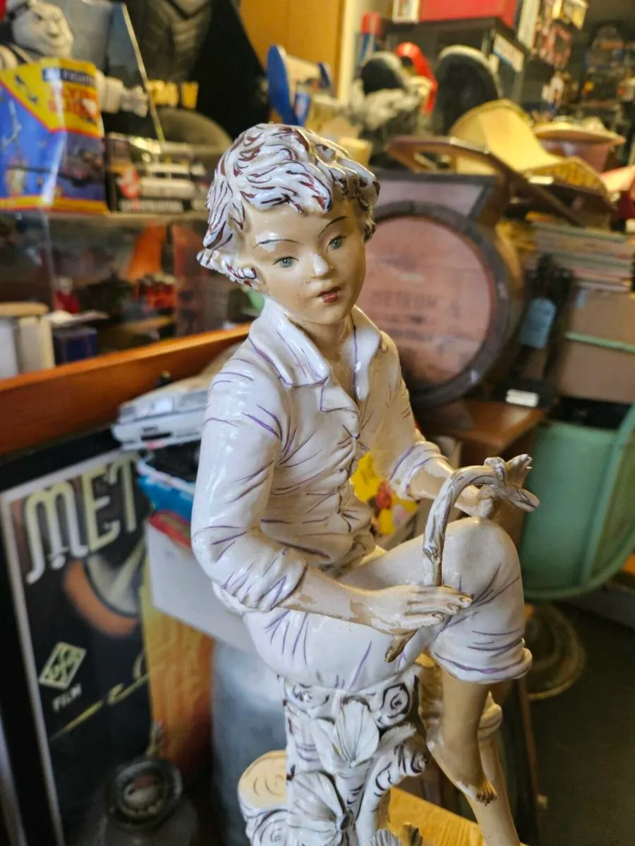 Vintage Looking Ceramic Figure on Wooden Base - Image 3