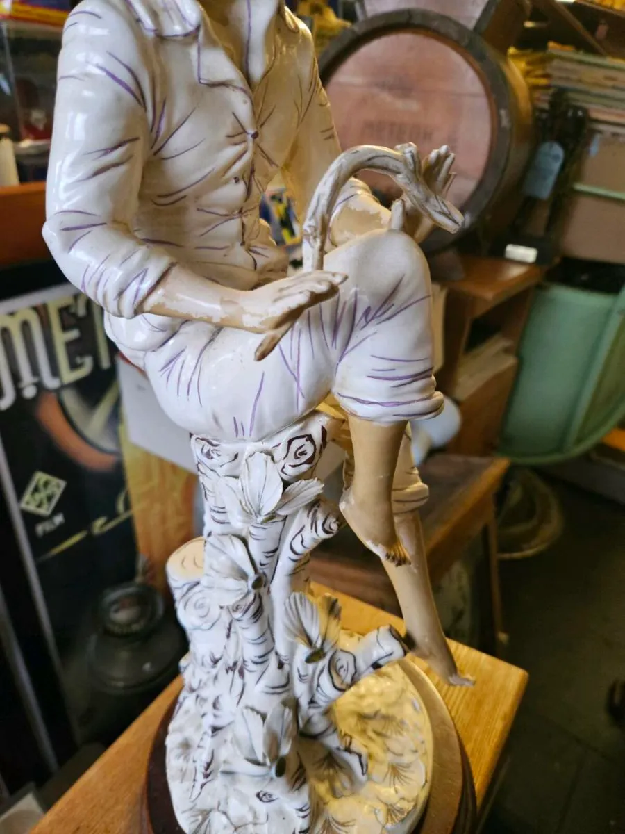 Vintage Looking Ceramic Figure on Wooden Base - Image 4