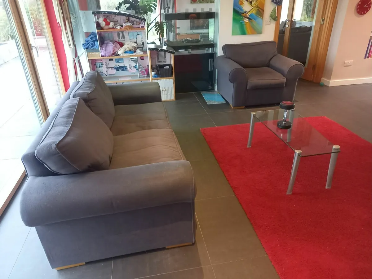 Grey fabric couch 3 seater and 1 seater armchair - Image 1