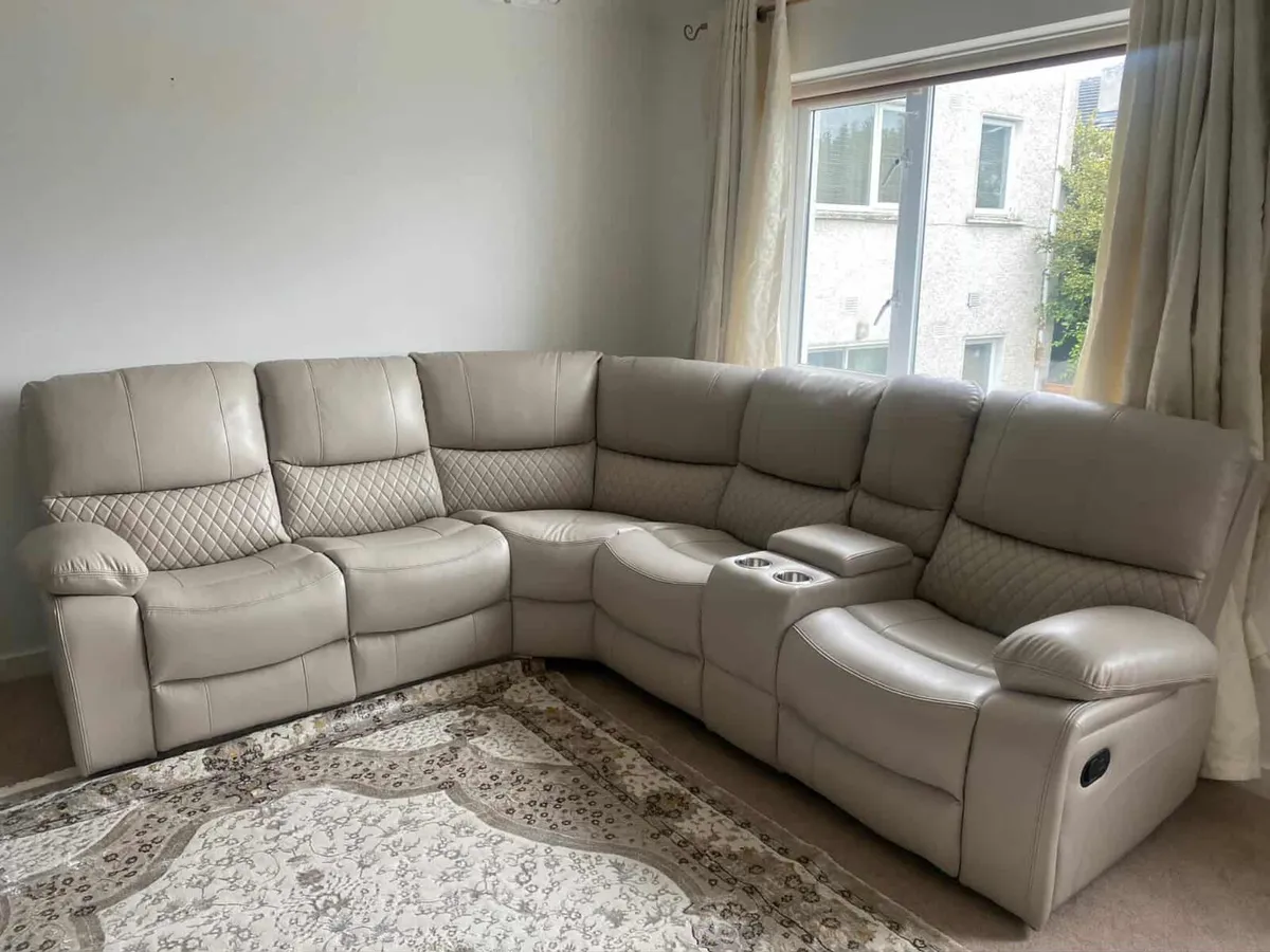 Rita Light Beige Corner Leather Recliner Sofa - Image 1