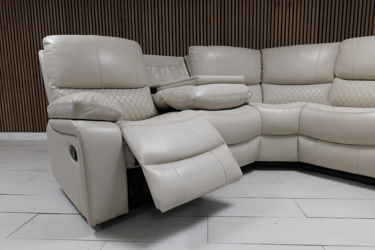 Rita Light Beige Corner Leather Recliner Sofa - Image 3