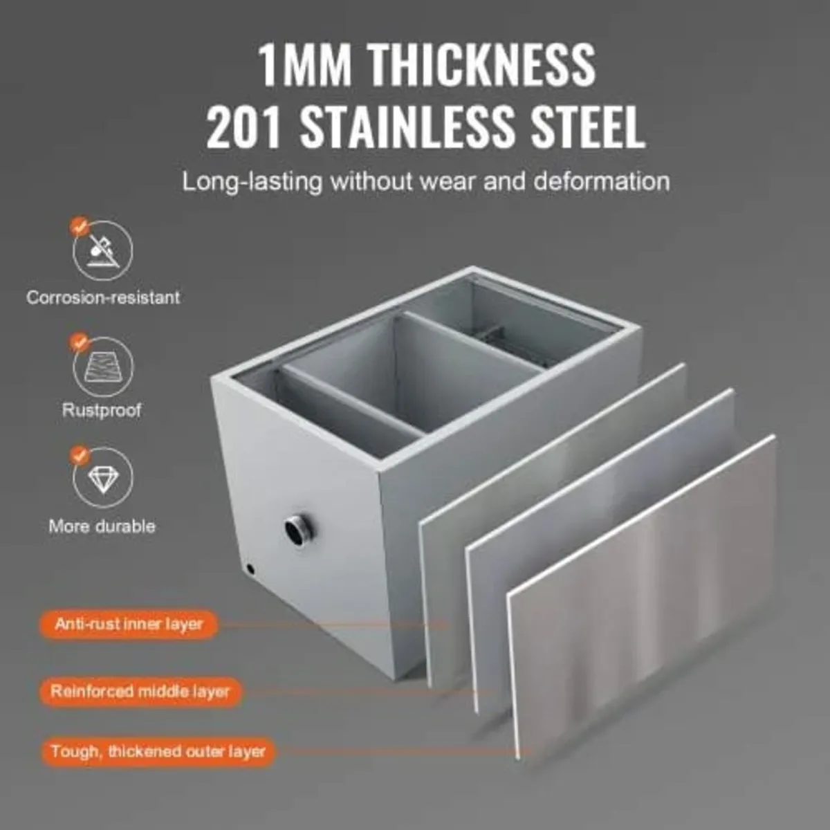 Commercial Grease Trap, 40 LBS Grease Interceptor, - Image 3