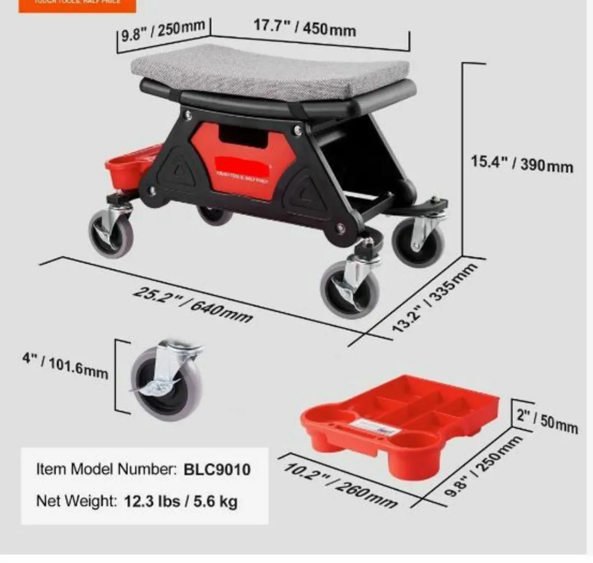Mechanics Stool, 136.1kg Capacity Rolling - Image 2