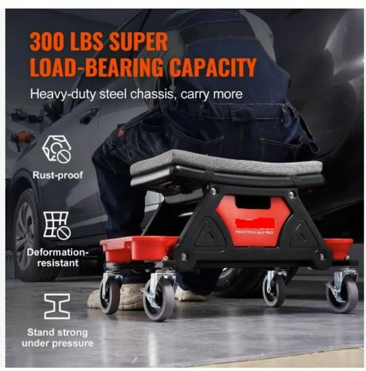 Mechanics Stool, 136.1kg Capacity Rolling - Image 3