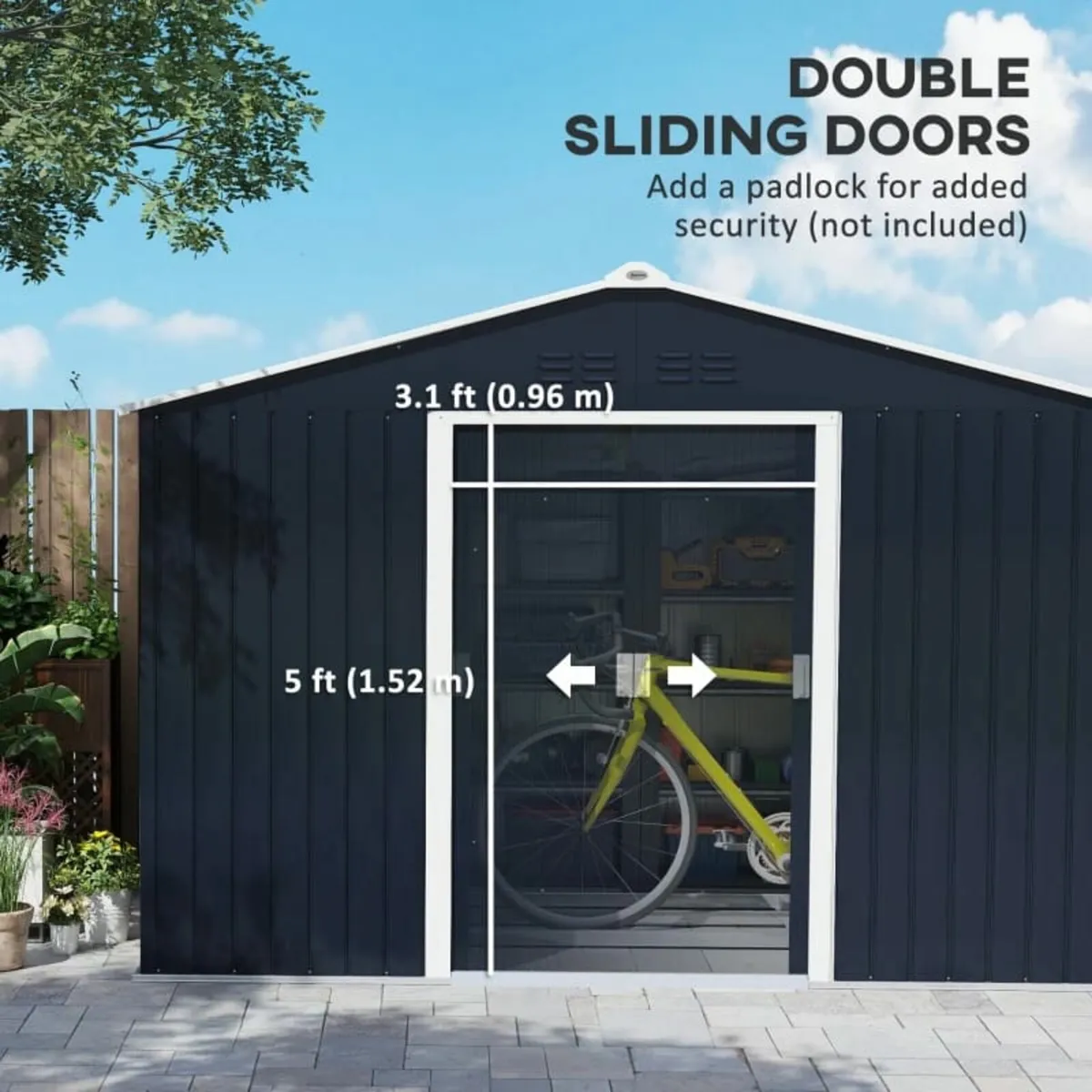 Dark grey Metal Tool Shed with Sliding Doors and V - Image 3