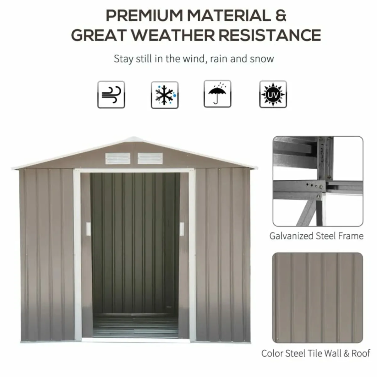 7ft x 4ft Lockable Garden Storage Shed, Metal Tool - Image 3