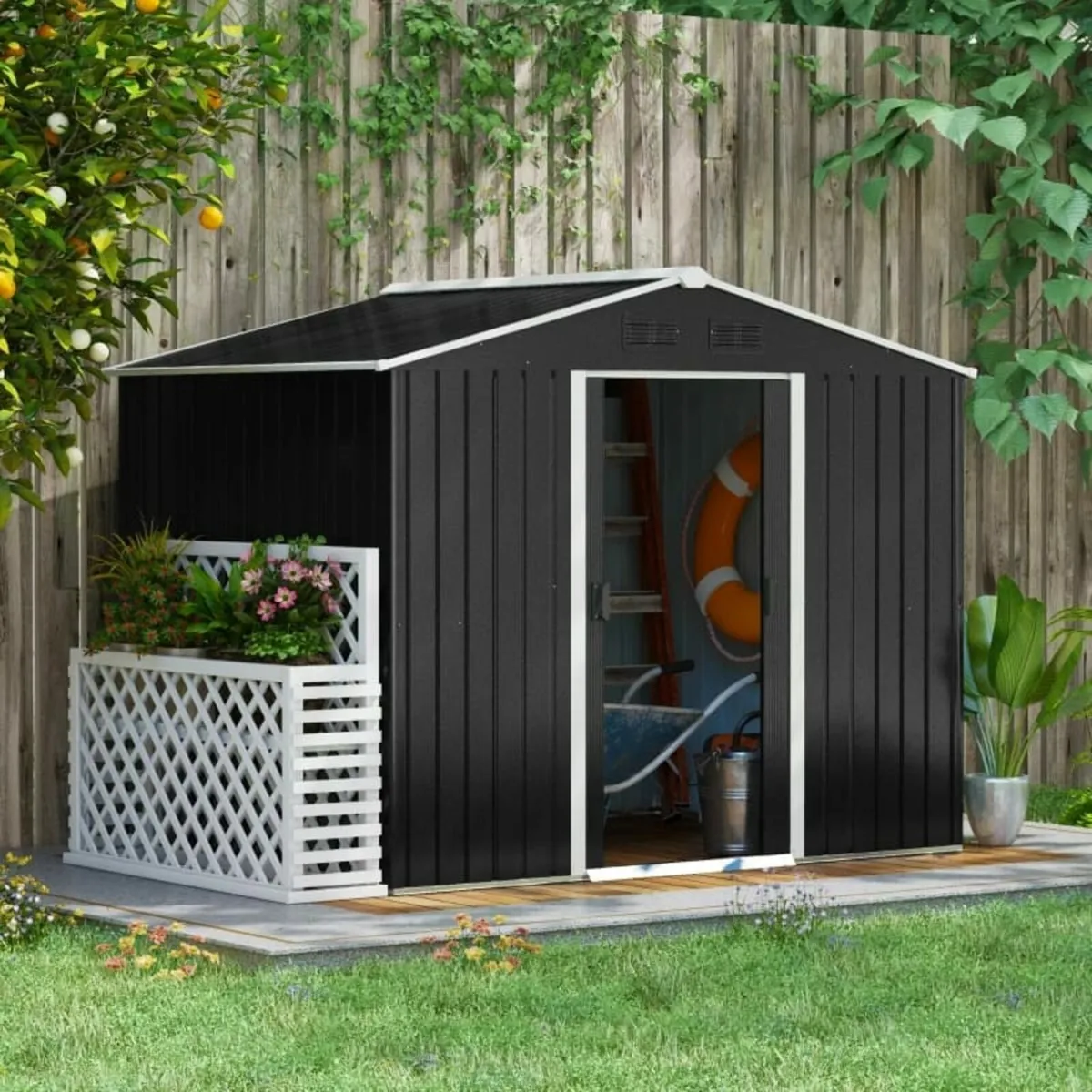 8 x 6ft Outdoor Garden Roofed Metal Storage Shed T - Image 2