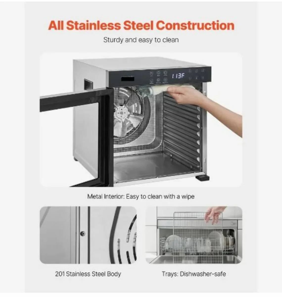 Food Dehydrator Machine, 10 Stainless Steel Trays - Image 2