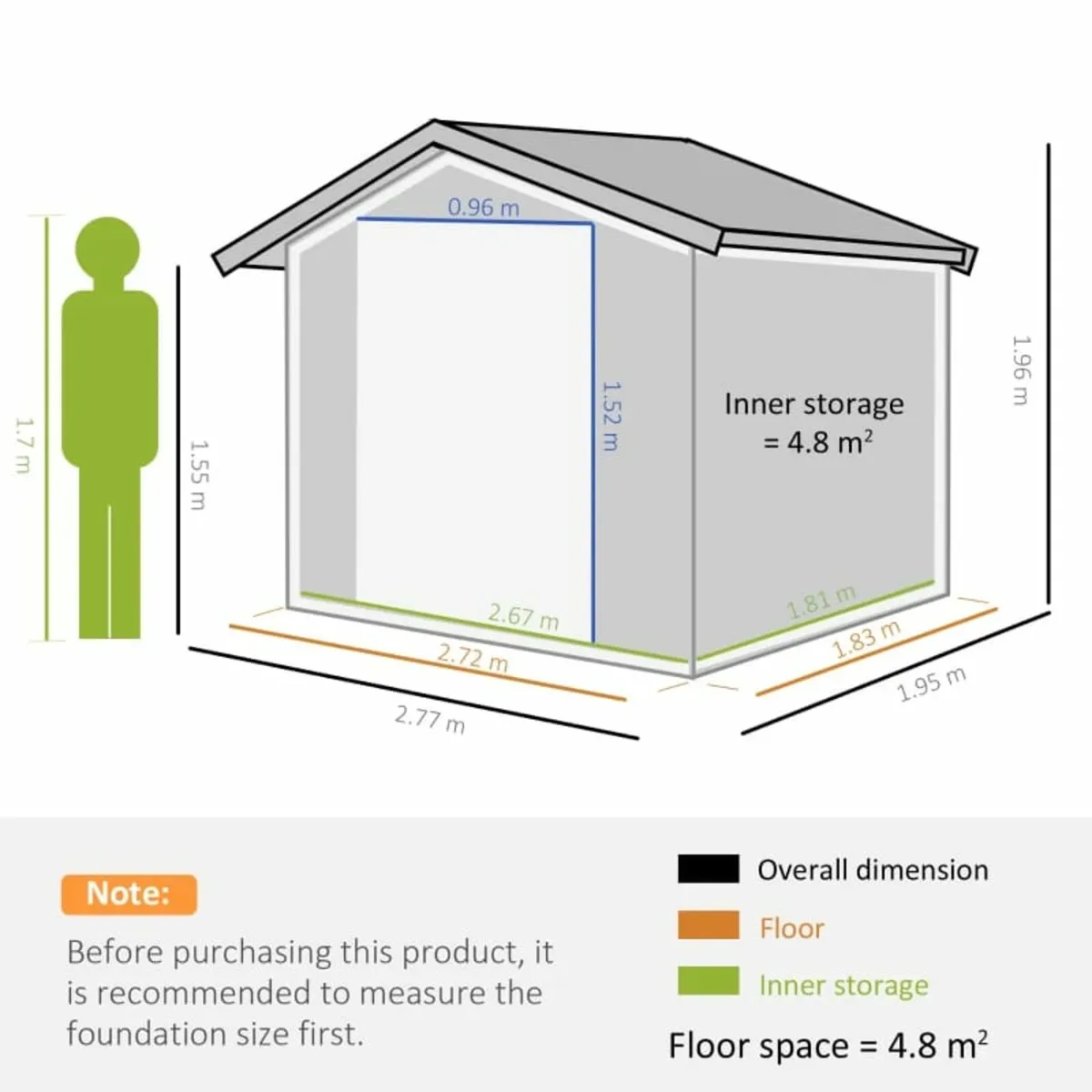 9 x 6FT Outdoor Garden Roofed Metal Storage Shed T - Image 2