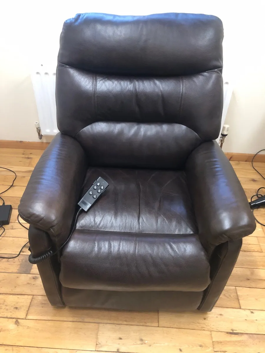 Brown Leather Rise & Recline Chair - Image 2