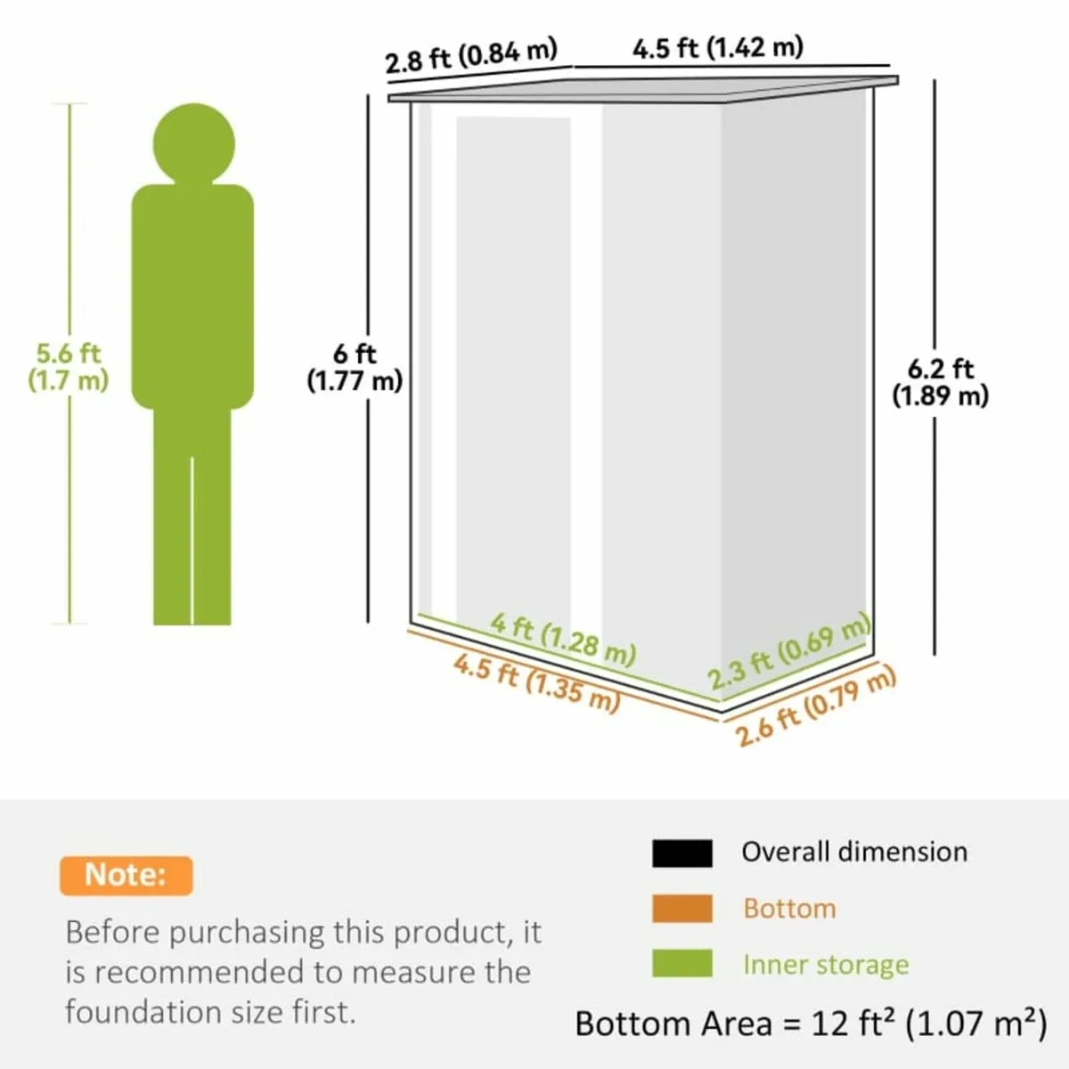 5ft x 3ft Garden Storage Shed, Outdoor Tool Shed w - Image 2