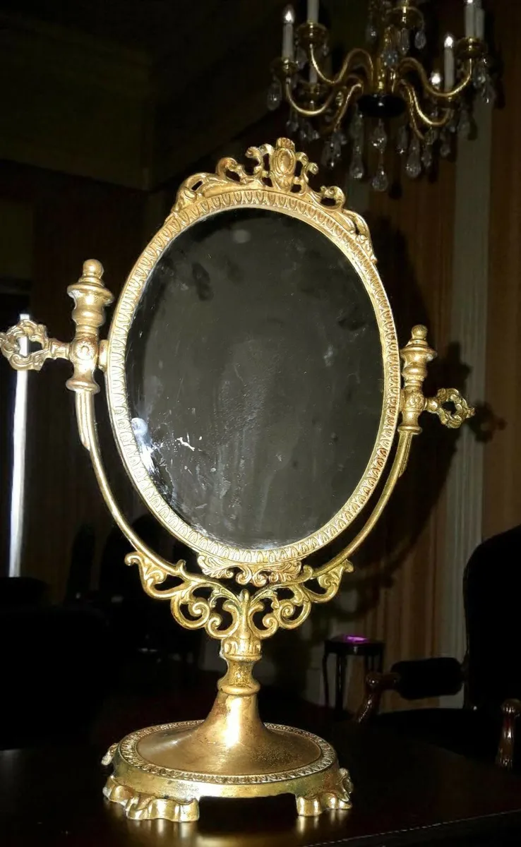 Vintage brass vanity mirror 39cm - Image 1