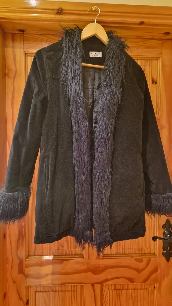 Black suede coat with fur neck