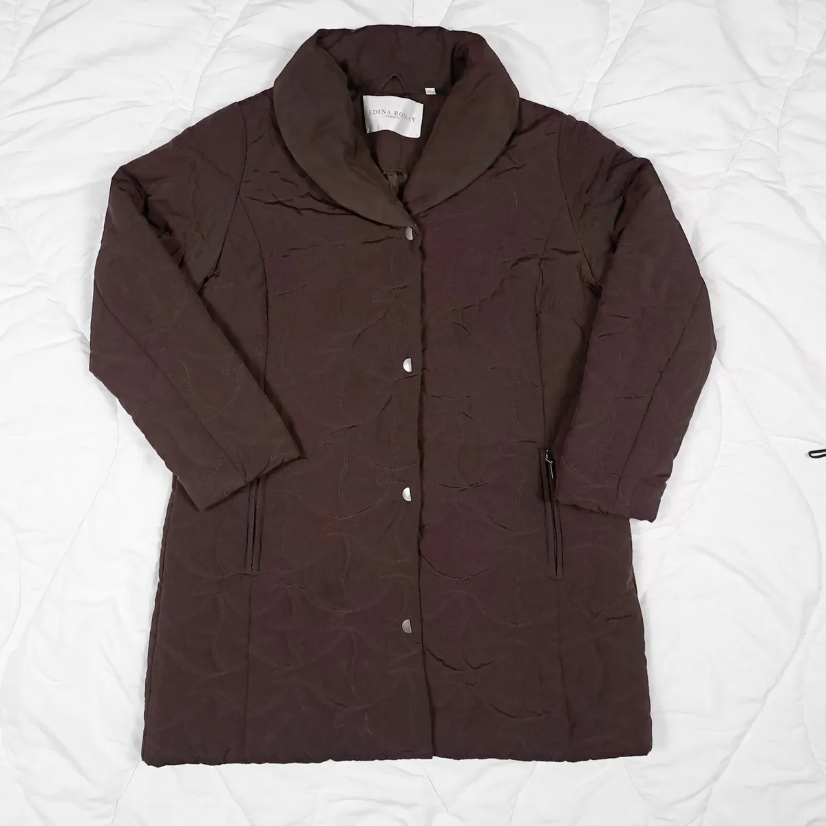 Edina Ronay Dark Chocolate Brown Quilted Coat 20UK - Image 3