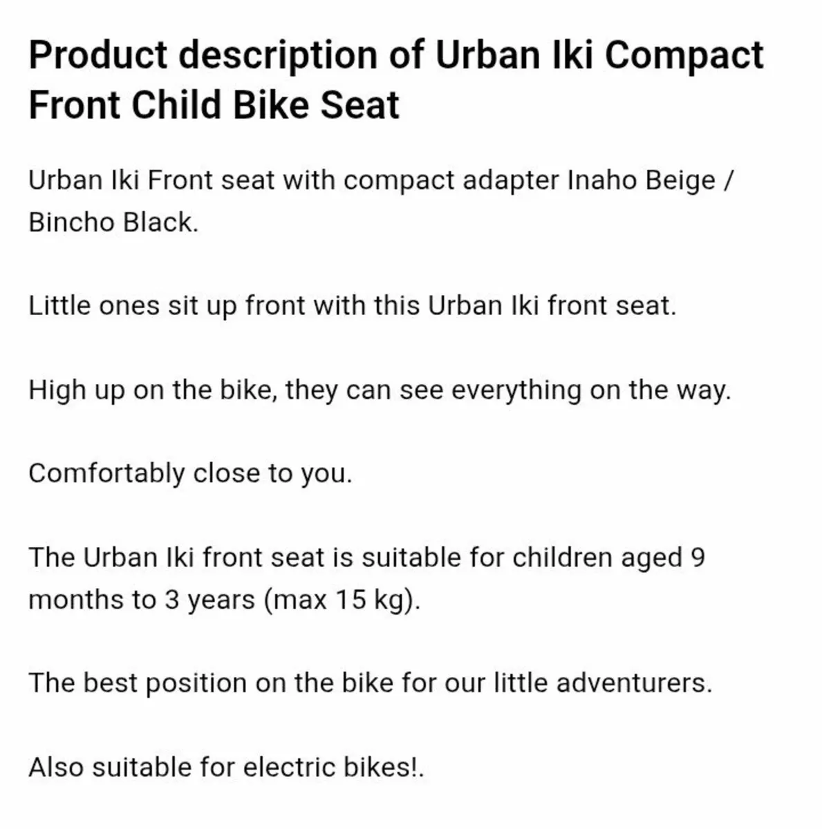 Front Child Bike Seat Never used - Image 2