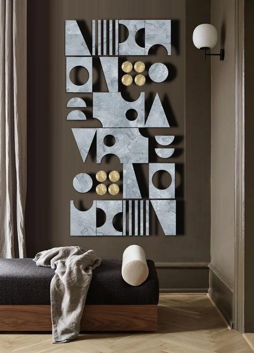 Mid Century Modern Wood Wall Sculpture, Multi Panel Relief 3D Wall Art - Image 2