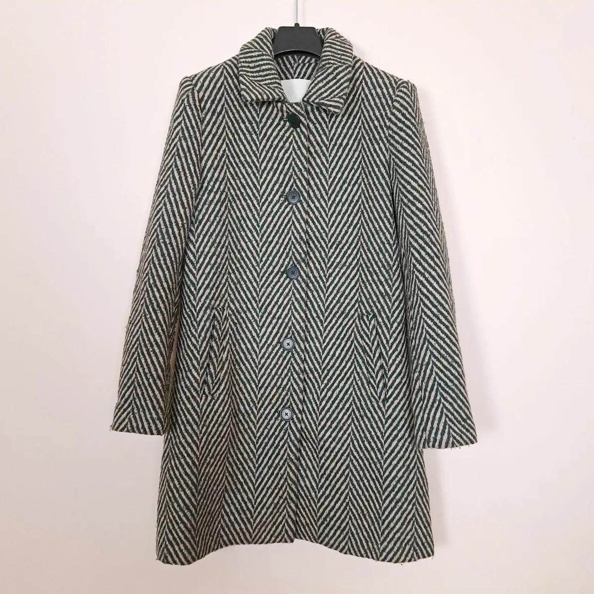 Desigual Green Brown Herringbone Wool Coat 8UK - Image 1