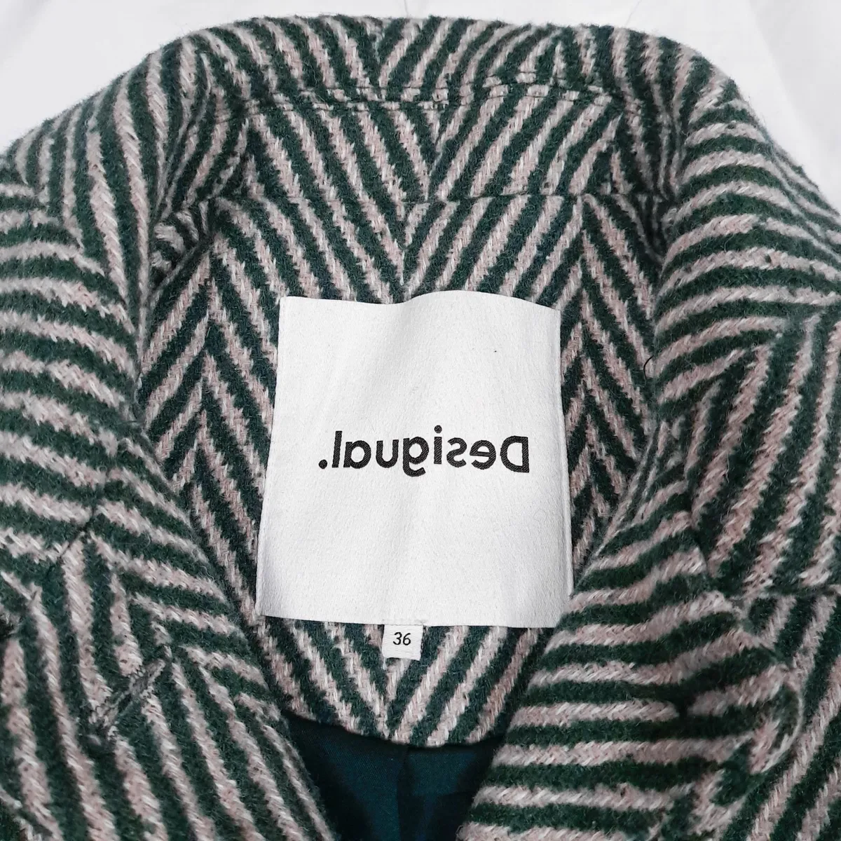 Desigual Green Brown Herringbone Wool Coat 8UK - Image 4