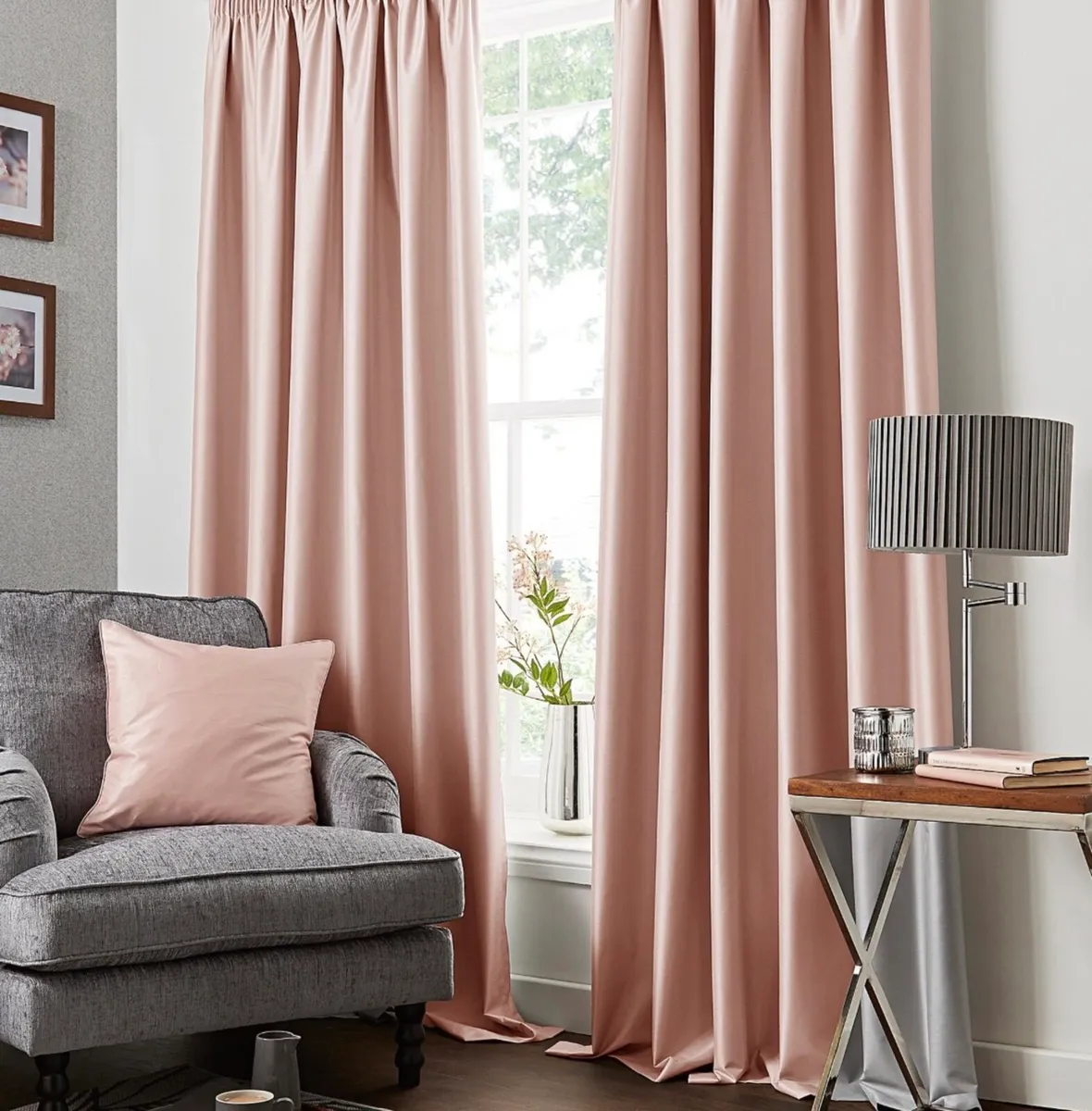Pink faux silk curtains - Image 1