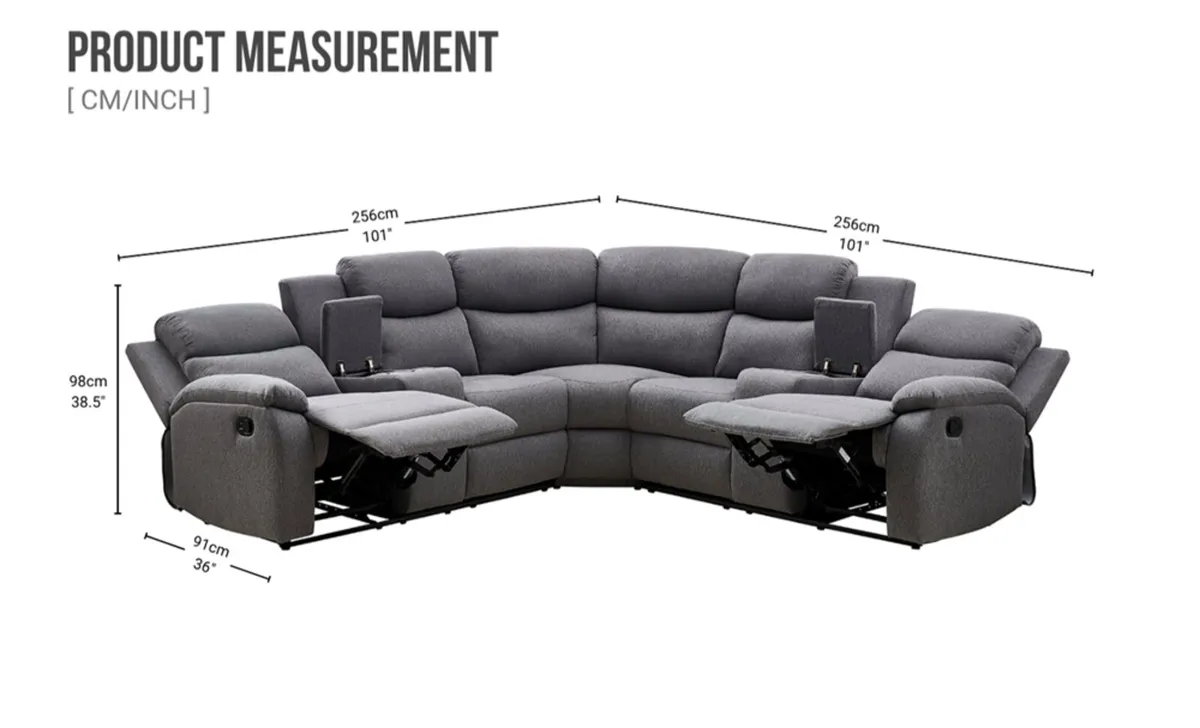New Windsor Grey Fabric Corner Recliner Sofa - Image 2