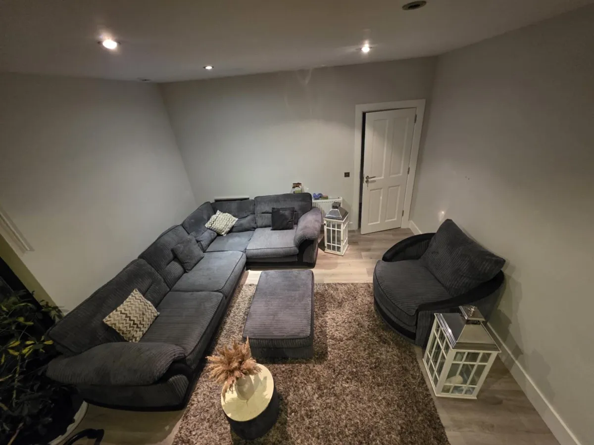 DFS Fabric corner suite+love chair+footstool - Image 1