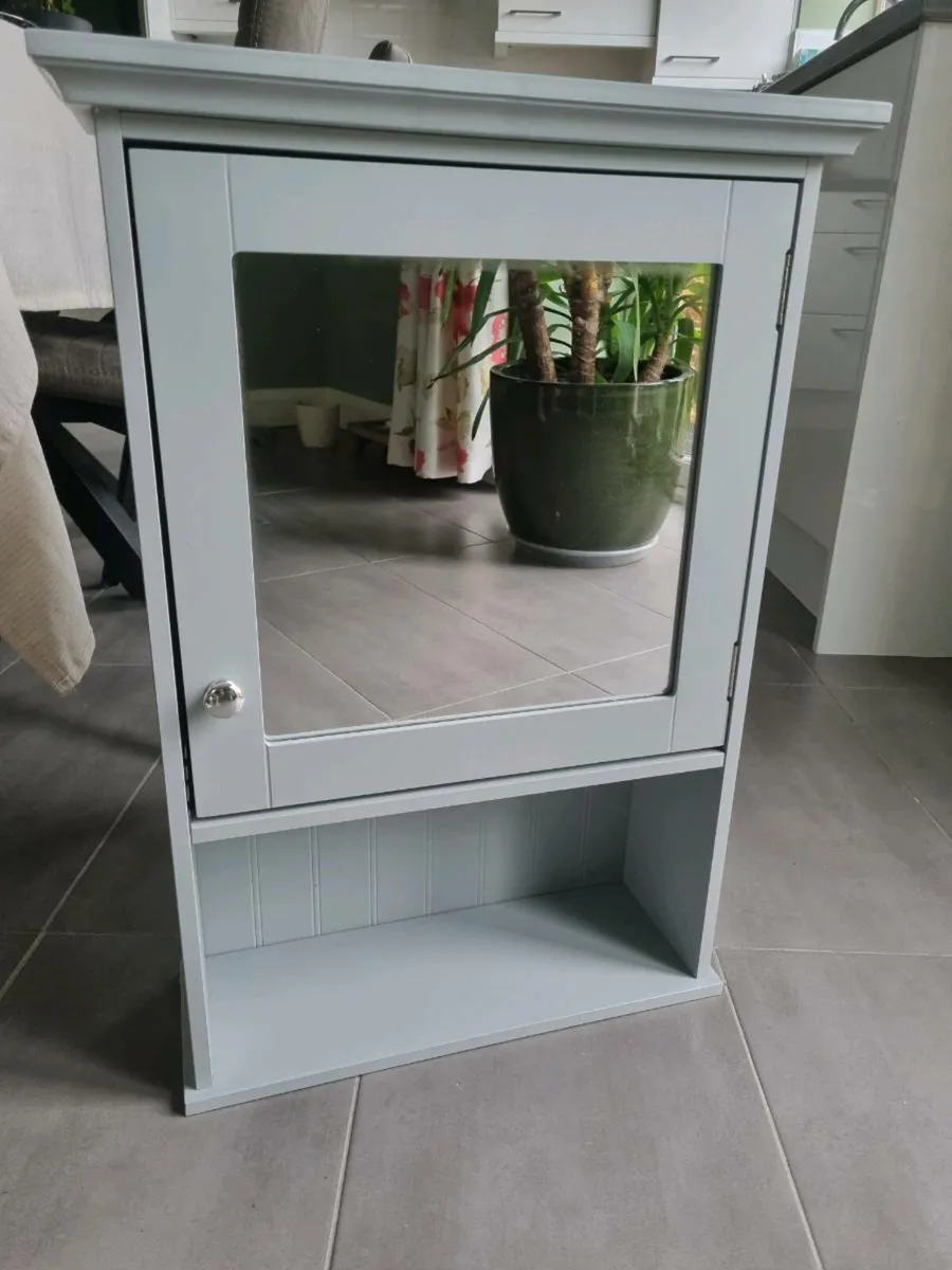 Light Grey cupboard with mirror - Image 4