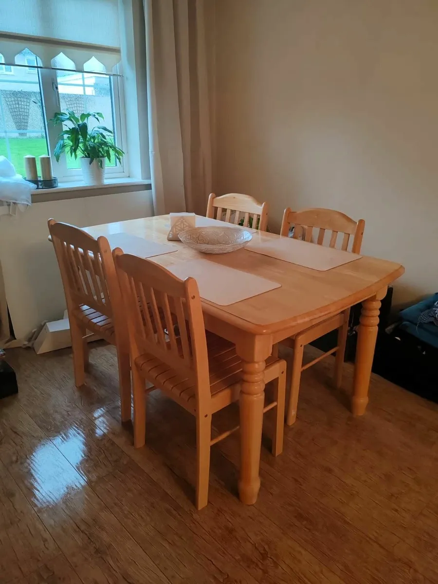 4 Wooden Chairs + Dining Table Set - Image 1