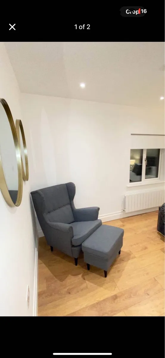 Ikea- Strandmon Wing Chair with Footstool For Sale - Image 1