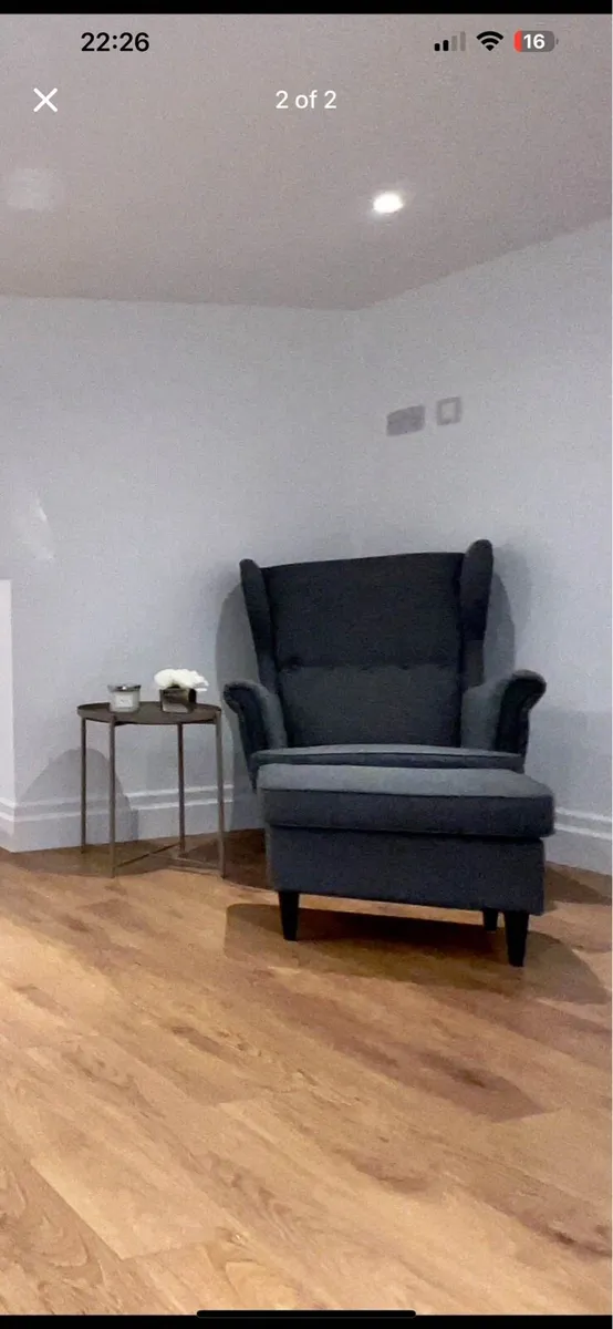 Ikea- Strandmon Wing Chair with Footstool For Sale - Image 2