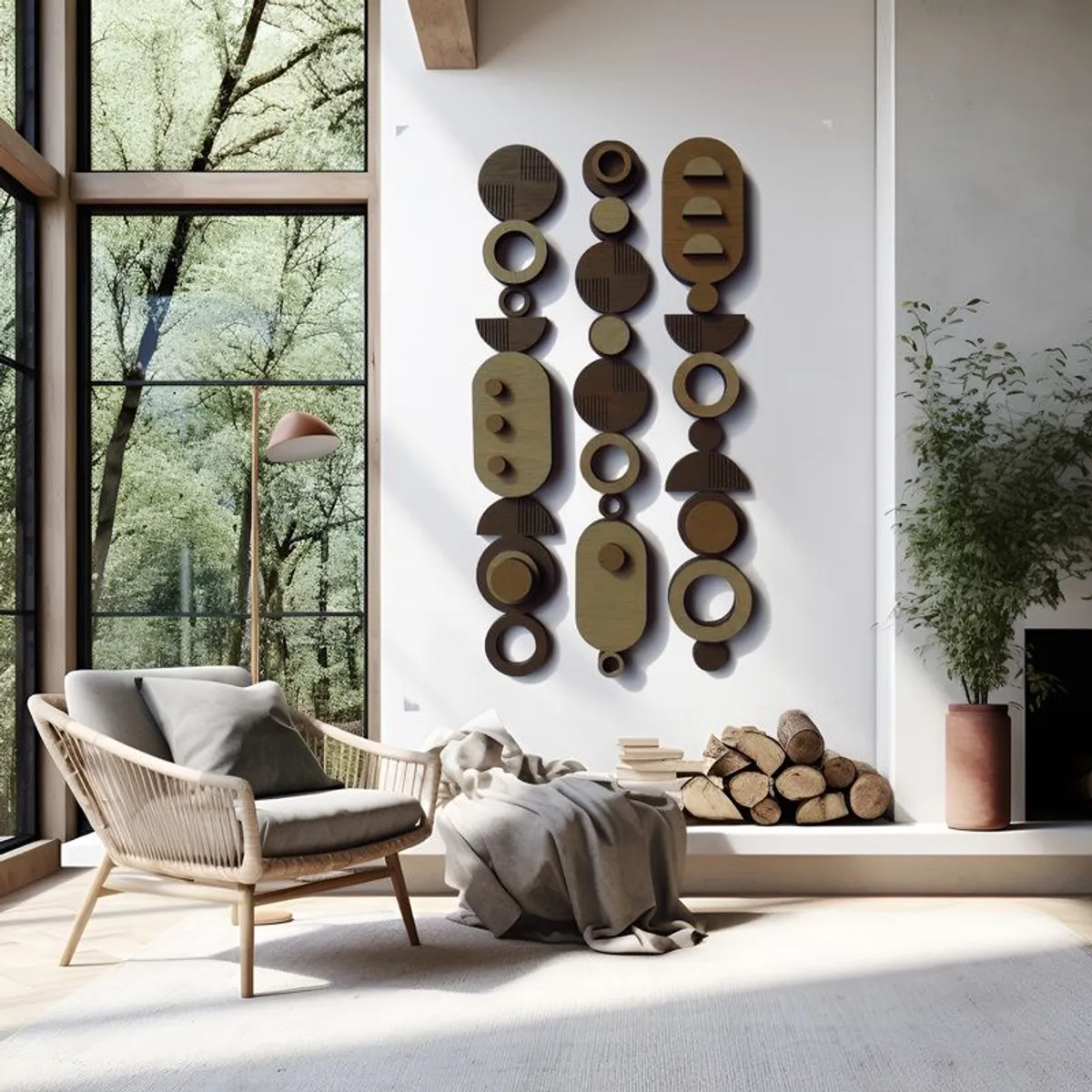 Wood Wall Sculpture: Mid-Century Modern bauhaus style 3D Relief Art in tones of mocha - Image 1