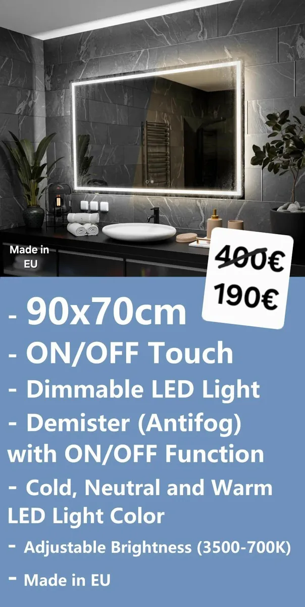 LED Bathroom Mirror 90x70cm - Image 2