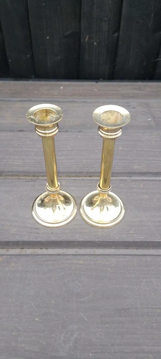 2 small brass candle stick holders - Image 2