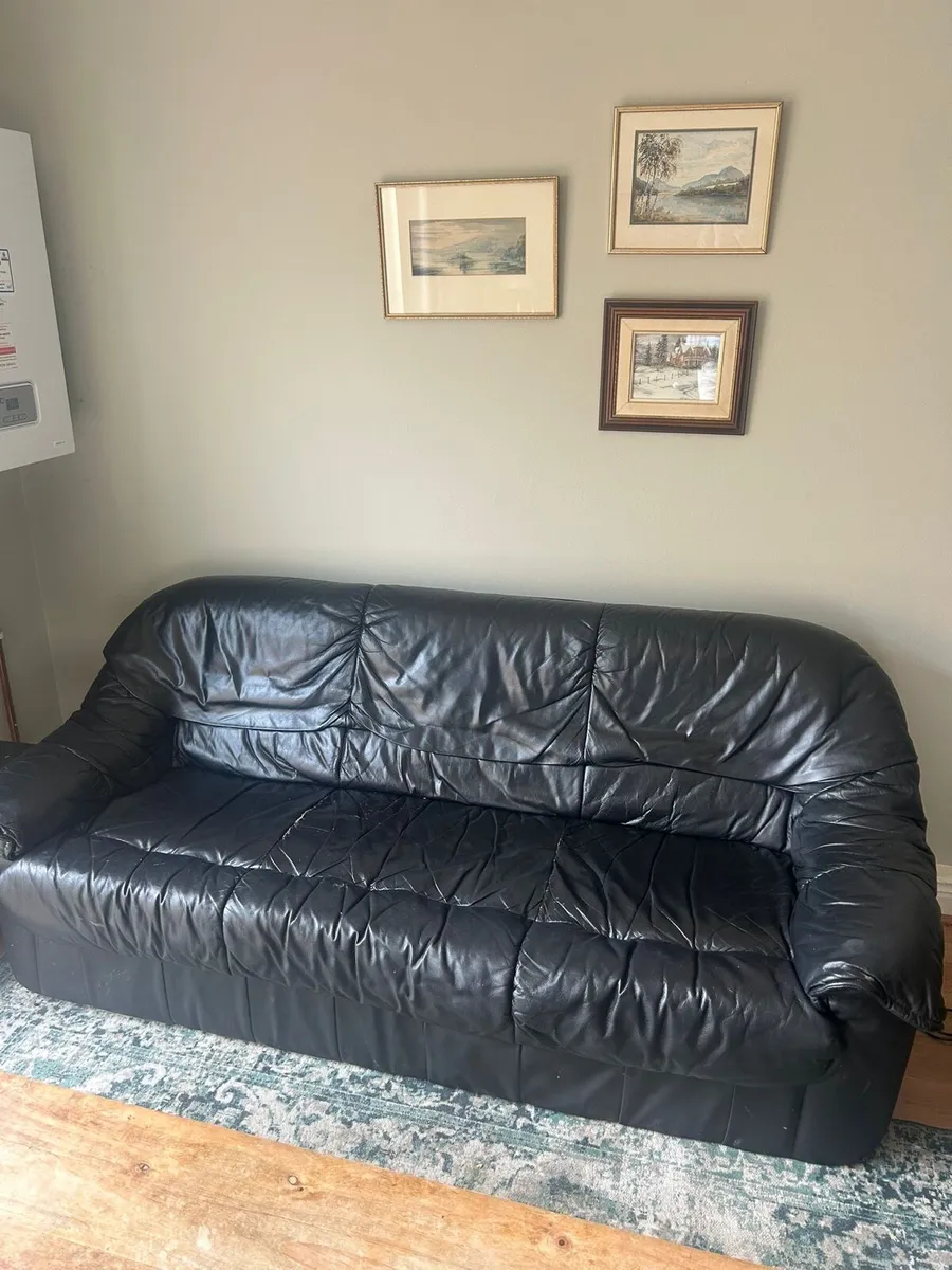 2 Black leather sofas - Image 2