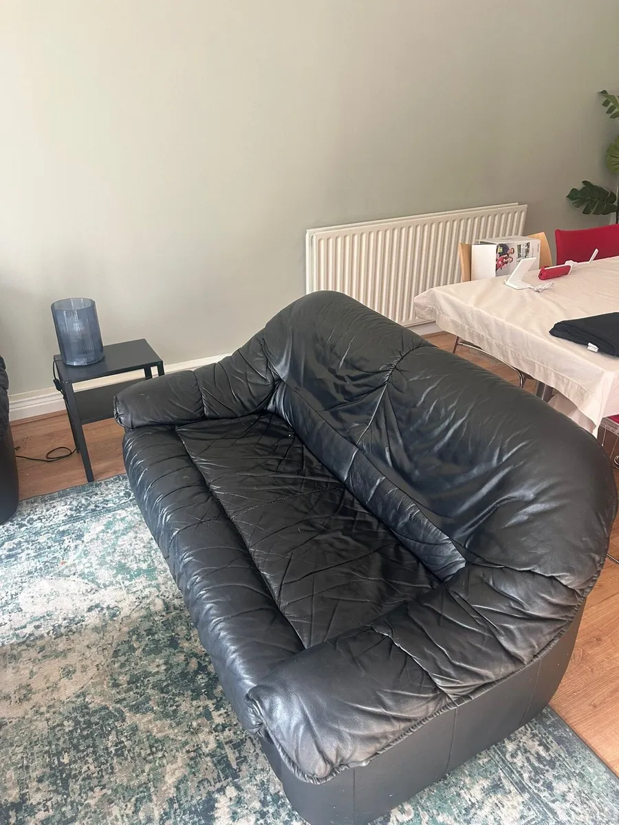 2 Black leather sofas - Image 3