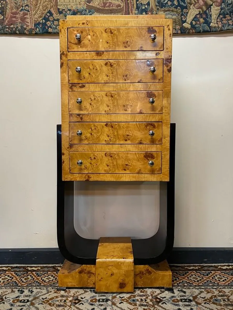 Art Deco Style Walnut & Ebonised Tallboy - Image 1