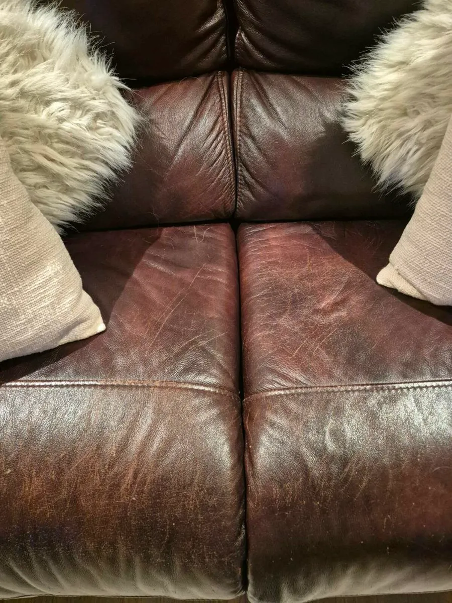 3 & 2 Brown Leather Recliner Sofa's - Image 3