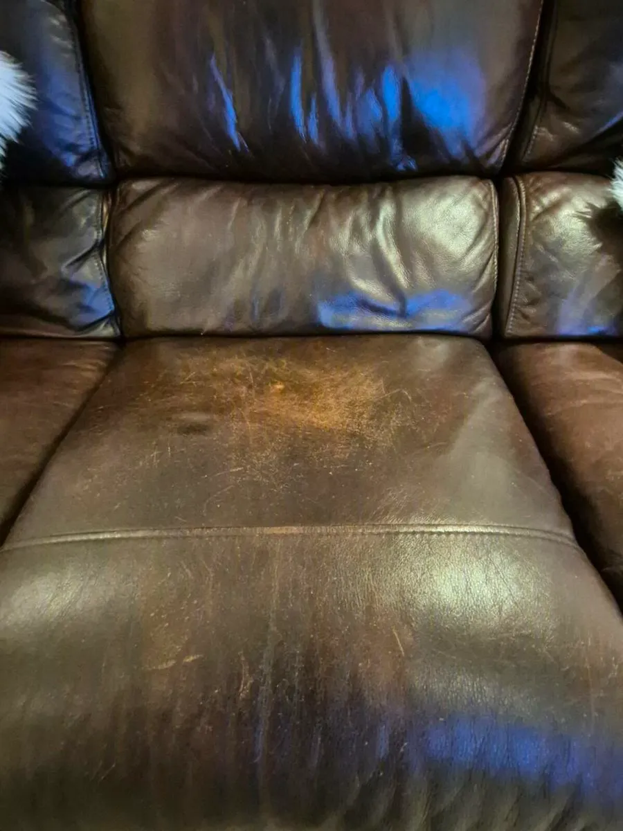 3 & 2 Brown Leather Recliner Sofa's - Image 4