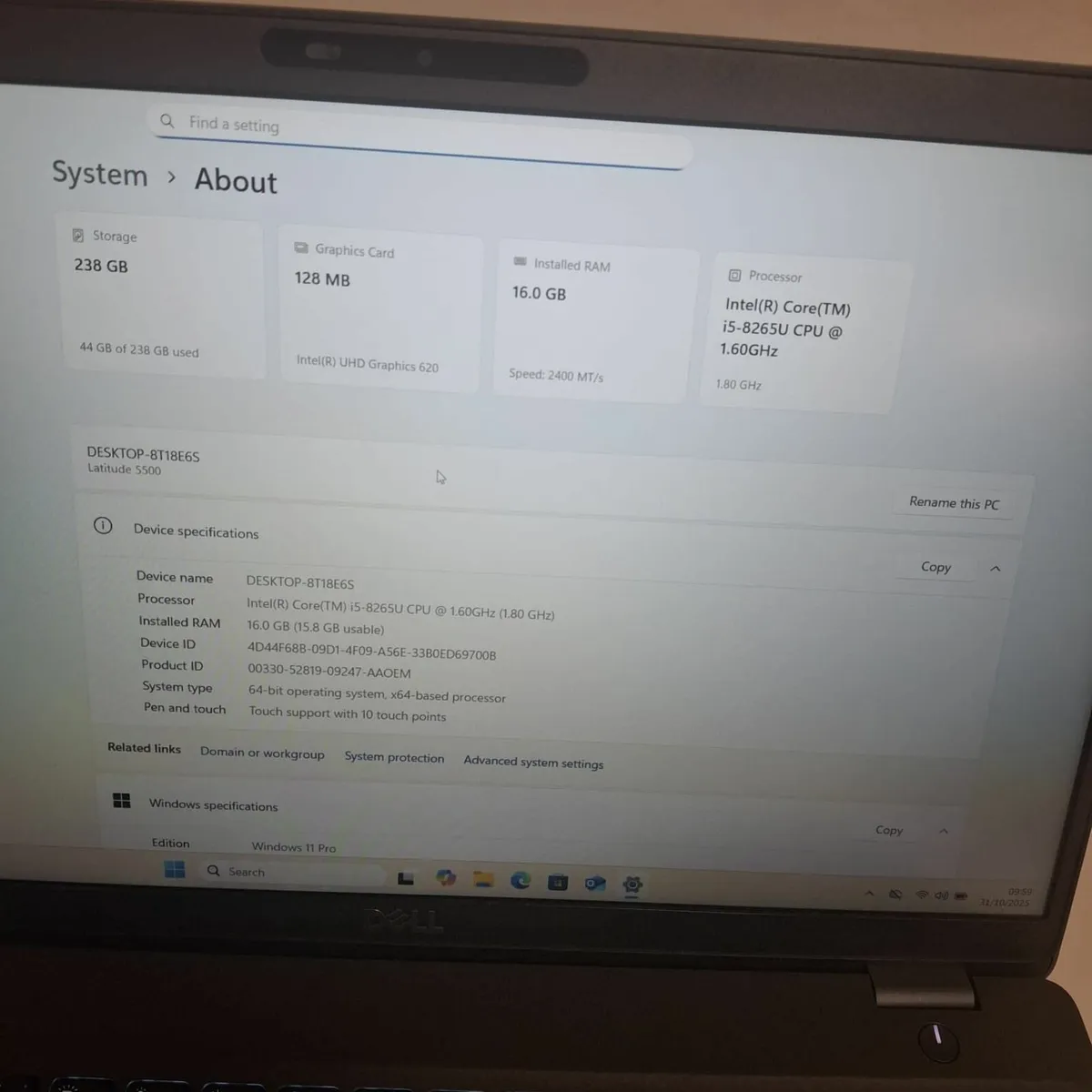 Dell Latitude 5500 i5 8th Gen (8265U) | 16GB RAM | - Image 2