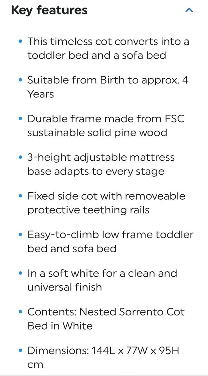 Nested Sorrento Cot/bed including mattress - Image 1