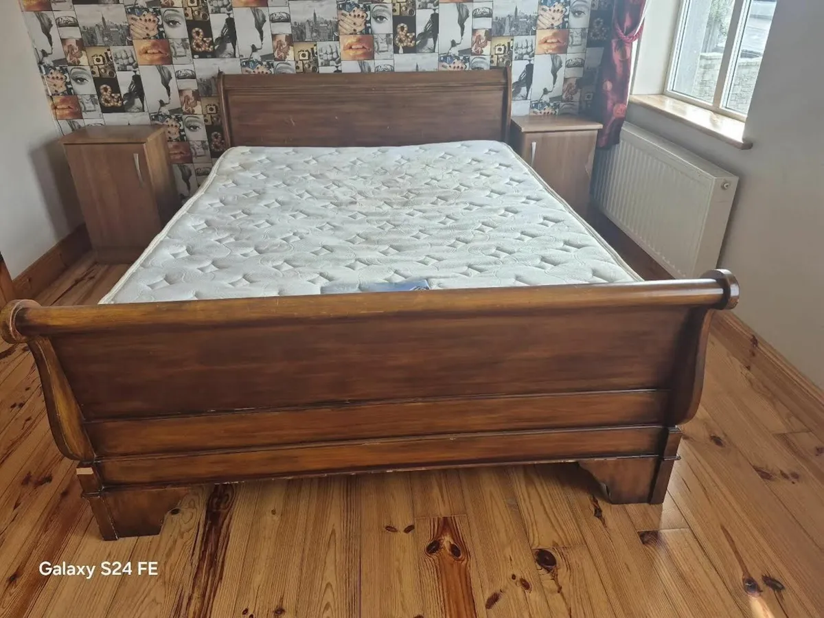 Two Solid Wood Sleigh Kingsize Beds - Image 1