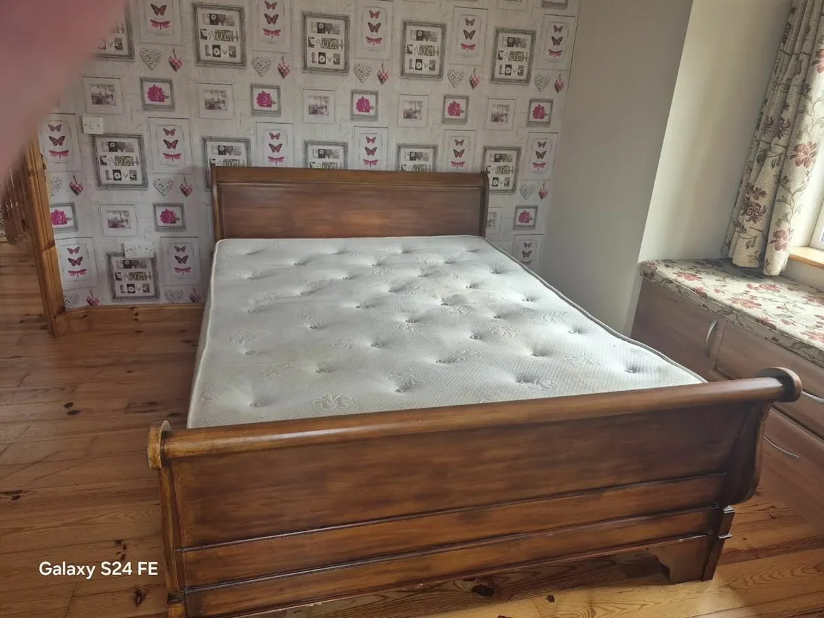 Two Solid Wood Sleigh Kingsize Beds - Image 2